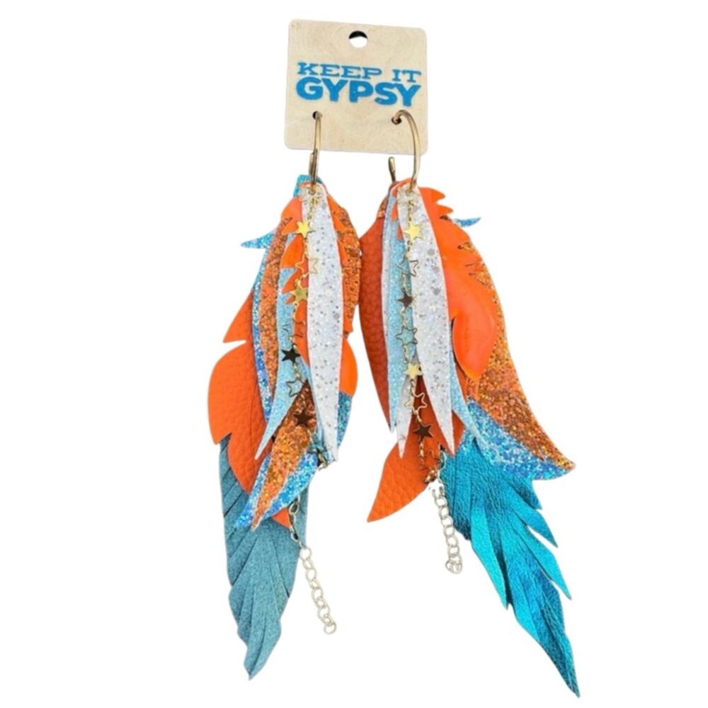 Keep It Gypsy Feather Earrings NWT Western Boho Cowgirl Statement